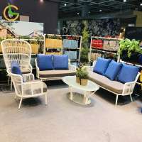 2019 hot sale sectional rattan sofa white wicker outdoor garden patio furniture in blue cushions(accept customized)