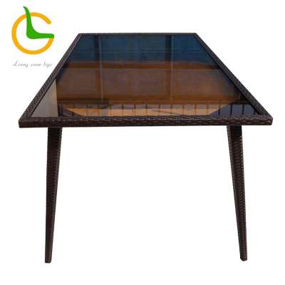 6 seater black aluminum rattan glass dining tables