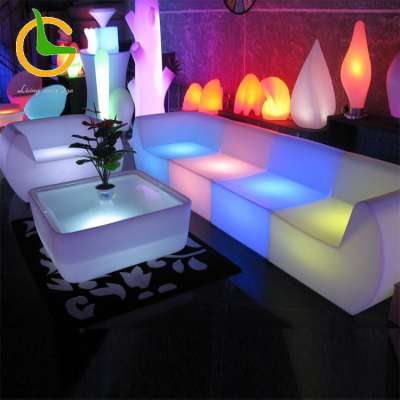 High quality 16 color changing plastic illuminated led glowing outdoor sectional garden sofa set