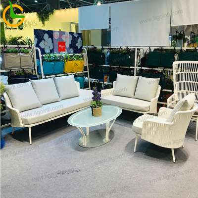 LIGO high quality all weather garden french leisure white hotel PE rattan outdoor rattan sofa