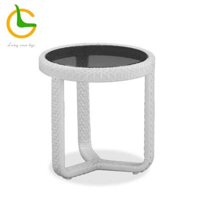 China supplier wholesale high quality small size glass top rattan wicker round tea table