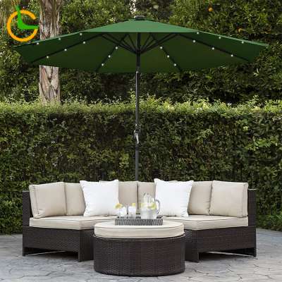 Commercial restaurant cafe led lighting solar power safety folding waterproof garden umbrella